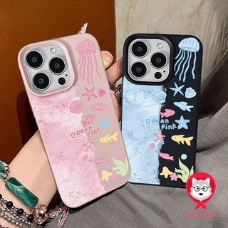 เคสไอโฟน11 สำหรับ IPhone XR 11 15 16 13 12 14 Pro Max X XS Max 16 7 8 15 Plus เคสหนังลายมหาสมุทรแสนหวานและฝันถึงทะเล