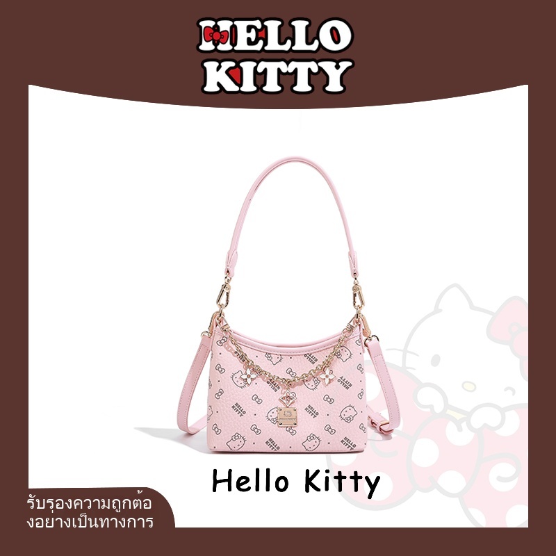 กระเป๋าถือ Hello Kitty ของแท้ 100% กระเป๋าสะพายข้างผู้หญิง สีชมพู หนังPU 19x15 ซม. น้ำหนักเบา 0.35kg