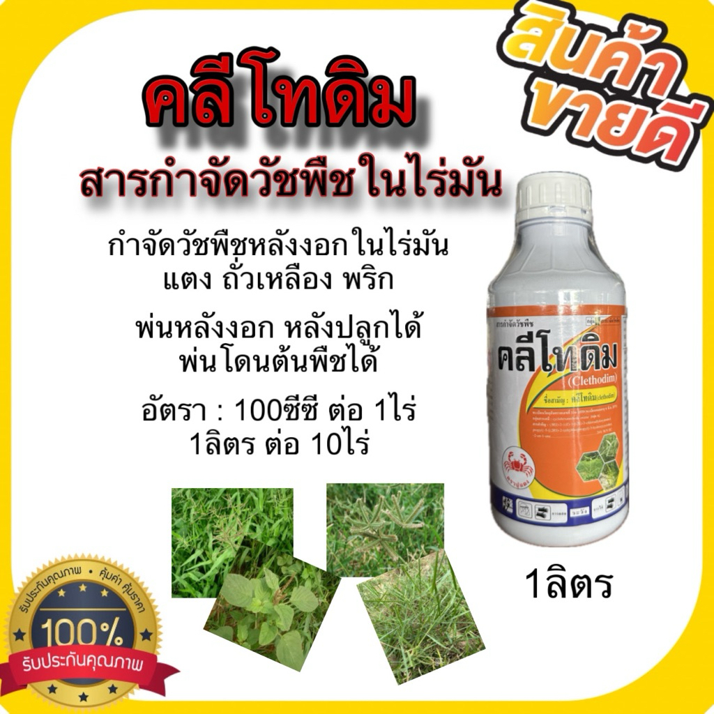 คลีโทดิม 1ลิตร(ตราปู)สารกำจัดวัชพืชใบแคบทุกชนิด หญ้านกชมพู หญ้าดอกขาวในพืชประธานใบกว้าง พริก แตง มันสำปะหลัง พ่นโดนใบได้
