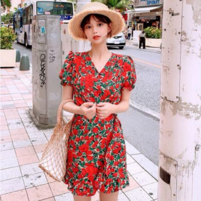 Nice to meet Chuu red rose dress sz.m (made in korea)
