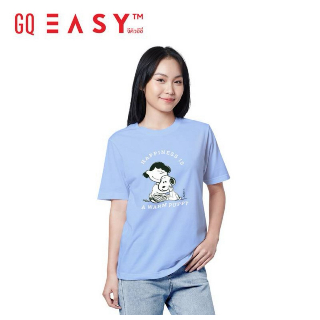 [รอ2วันจ้า] GQ EASY จีคิวอีซี่ เสื้อสนู้ปปี้ลาย Happiness สีฟ้า size S/M/L/XL GQ SNOOPY