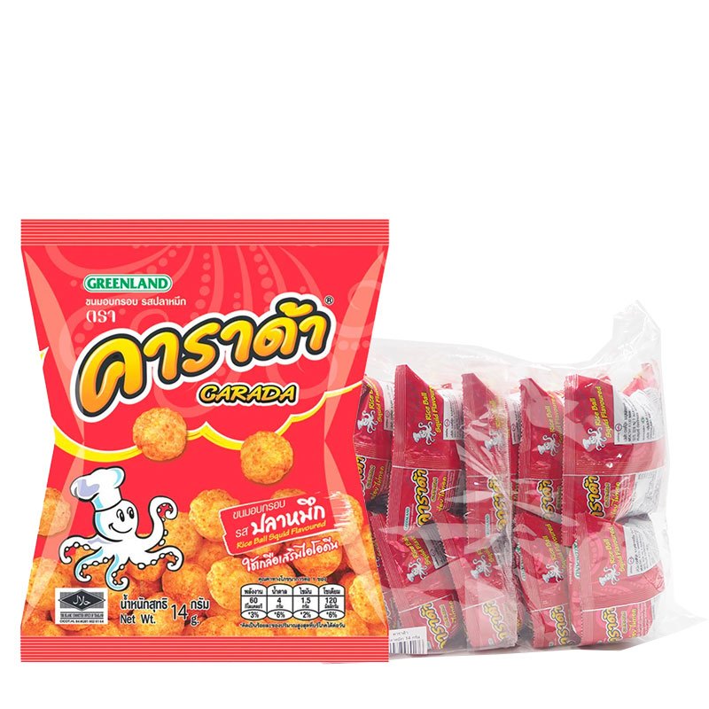 Carada คาราด้า ขนมอบกรอบ 3 รสชาติ รสปลาหมึก / รสโนริสาหร่าย และ สาหร่ายซาเซมิ ซองเล็ก (แพ็ค 12 ซอง)