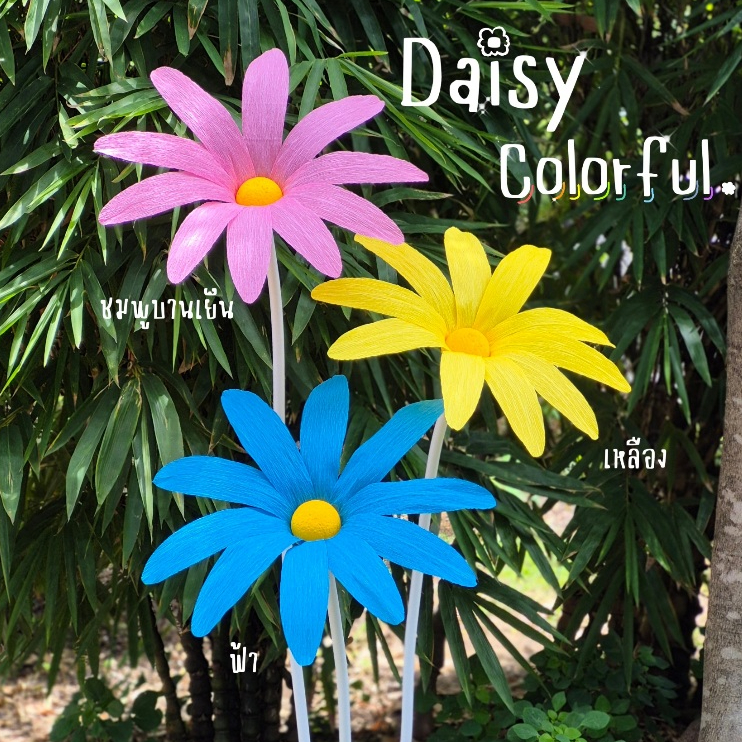 ดอกเดซี่ยักษ์ 1 เซต ตามภาพ สีคัลเลอร์ฟูล ขนาด 50 cm. วัสดุ กระดาษย่น
