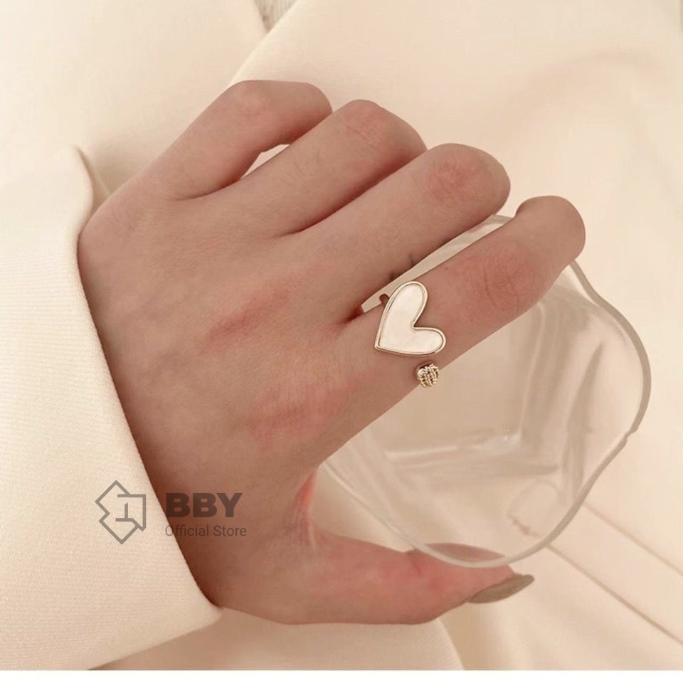 BBY แหวนสไตล์เกาหลีน่ารัก รูปหัวใจเปลือกหอย ปรับขนาดได้ ของขวัญสุดพิเศษ S107
