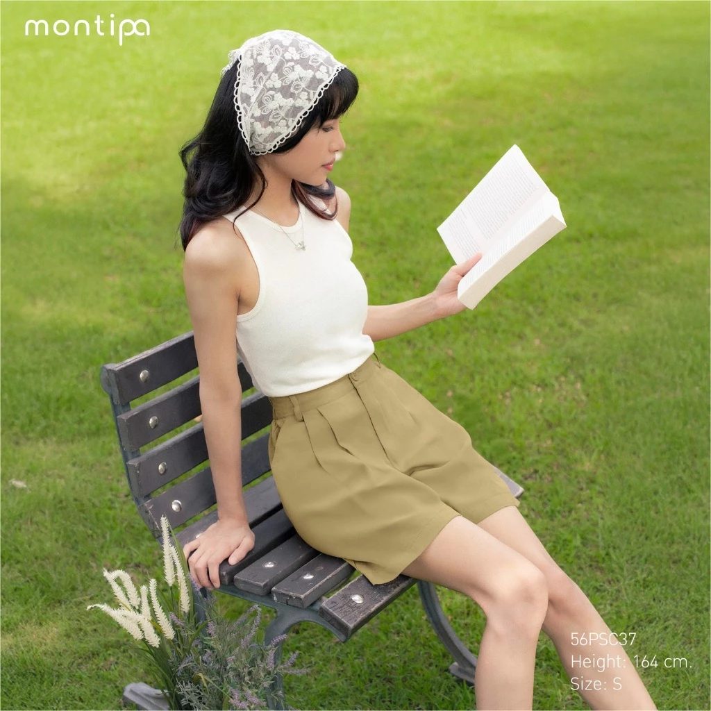 Montipa กางเกงขาสั้น ซิปหน้า เอวสม็อคด้านหลัง ผ้า Comfort 56PHC37