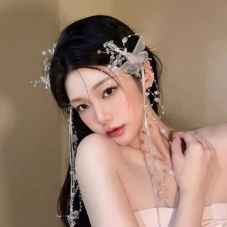 ในไทย💖กิ๊บหนีบผมพู่ผีเสื้อจี้ประดับไข่มุกคริสตัลแฟชั่นเครื่องประดับผมเจ้าสาวสําหรับผู้หญิง2025ใหม่