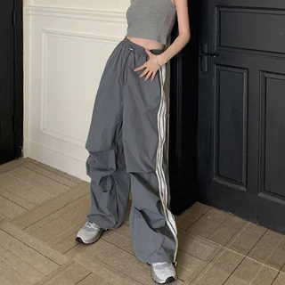 Hotgirl พร้อมส่งจากกทม กางเกงขายาวสีดำ Cargo pant กางเกงคาร์โก้เอวยางยืดอเนกประสงค์สไตล์อเมริกัน