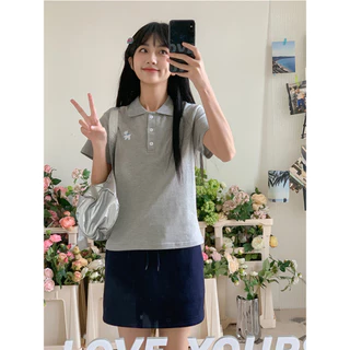 Bella shop เสื้อยืดผู้หญิงแฟชั่น เสื้อโปโล มีสไตล์และเรียบง่าย แขนสั้น สีพื้น ทรงเข้ารูป เบสิก
