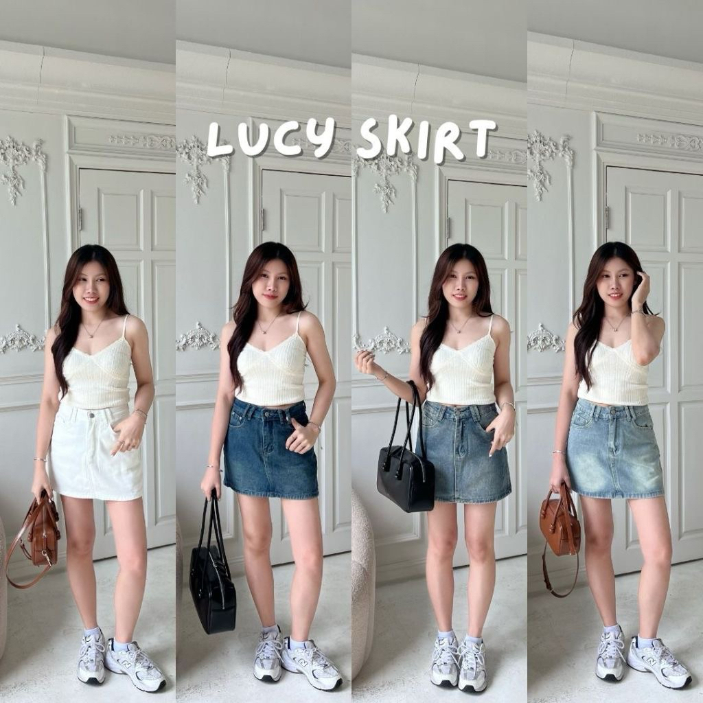 Beberlin กระโปรงยีนส์สั้นทรงเอ เอวสูง มีซับใน รุ่น Lucy Skirt size M