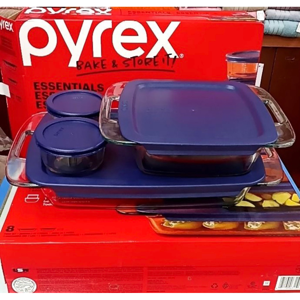 Pyrex ชุดถนอมอาหาร มี 8 ชิ้น พร้อมฝา ขนาด 2.8 ลิตร, 1.9 ลิตร , 2 ใบ 236 มิลลิลิตร