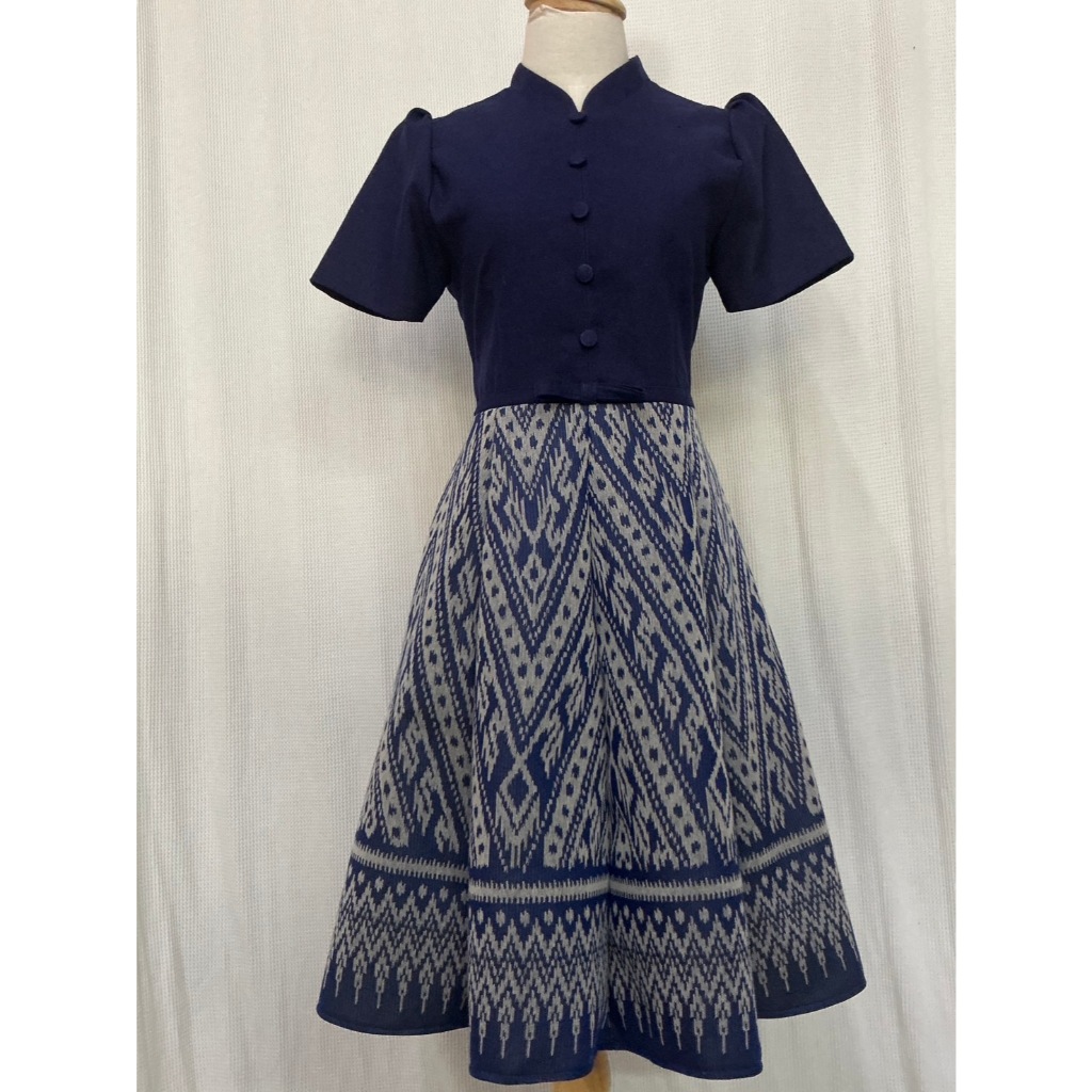 <F002> Purrsona_kuties ชุดเดรสผ้าไทย ผ้าฝ้ายทอลาย อัดกาว - รูปที่ 2