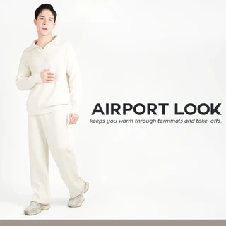 Overchills AIRPORT LOOK SET ผู้ชาย ชุดเซตแขนยาวไหมพรม คอปก 1 เซต มี 2 ชิ้น เสื้อ+กางเกง