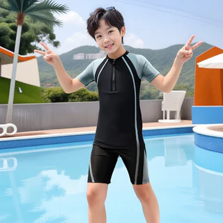 ชุดว่ายน้ำเด็กแขนสั้น( แถมหมวก ) ใส่ได้ทั้งเด็กชายและเด็กหญิง เด็กเล็กและเด็กโต
