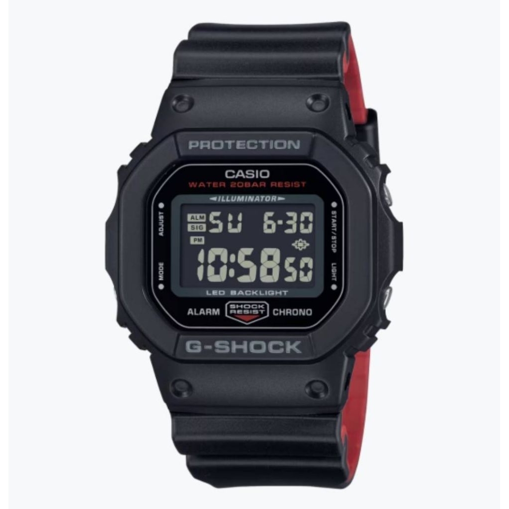 นาฬิกาข้อมือ Casio G-Shock สายเรซิน รุ่น DW-5600UHR-1 - สีดำ/แดง ของแท้ รับประกัน 1ปี
