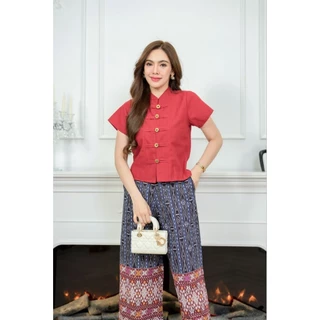 เสื้อคอจีนผ้าฝ้ายเชียงใหม่ สีพื้นแขนสั้น