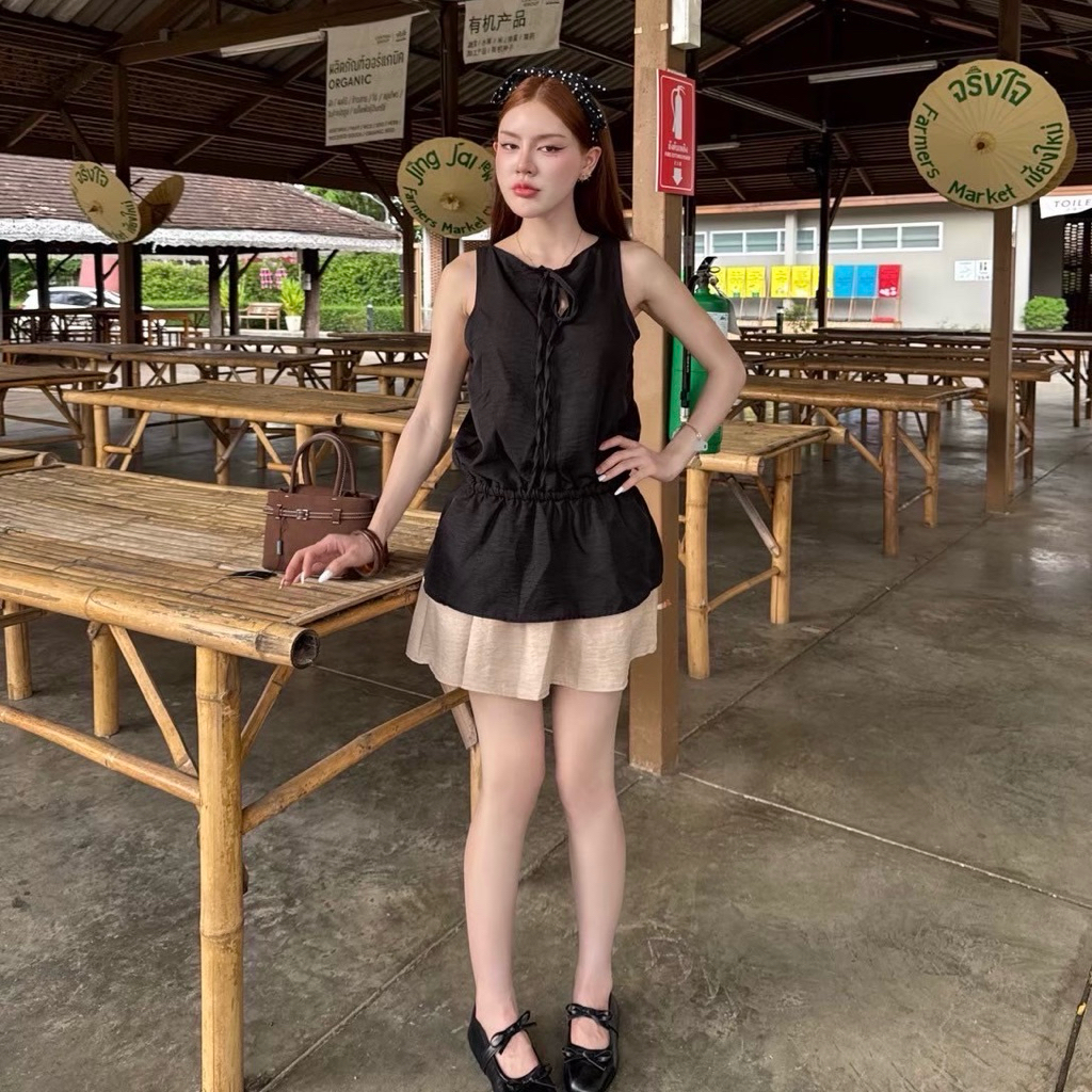 Teera❤️พร้อมส่ง✨ชุดเดรส🌸เนื้อผ้าสลาฟ นุ่ม มีน้ำหนัก เอวยางยืดรอบเอว🌟newnew