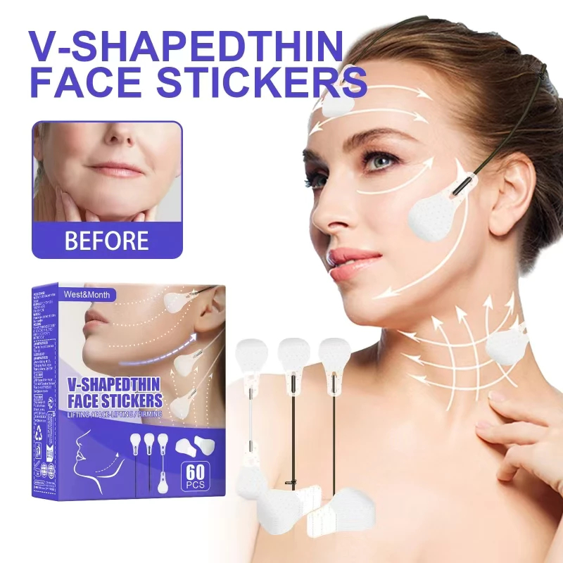 West Month เทปดึงหน้า สติ๊กเกอร์หน้าเรียว เทปยกกระชับใบหน้า ที่ดึงหน้า 1 กล่องมี 60 ชิ้นเล็ก แปะหน้า V หน้าเรียวลดเหนียง - รูปที่ 4