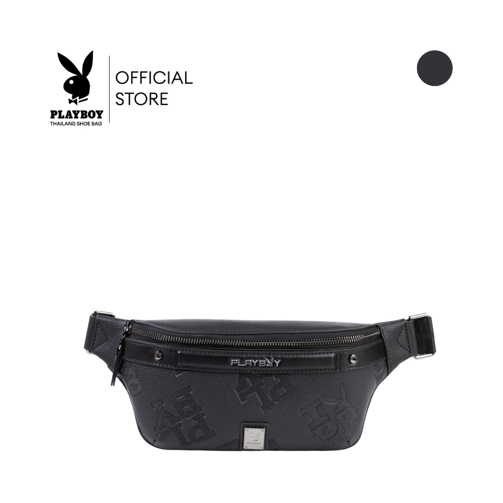 Playboy รุ่น Zane Chest Bag กระเป๋าคาดอกคาดเอวผู้ชาย รหัส ST-B253PBM324-BK ดีไซน์หนังปั้มจมโลโก้แบรนด์ สี Graphite Black