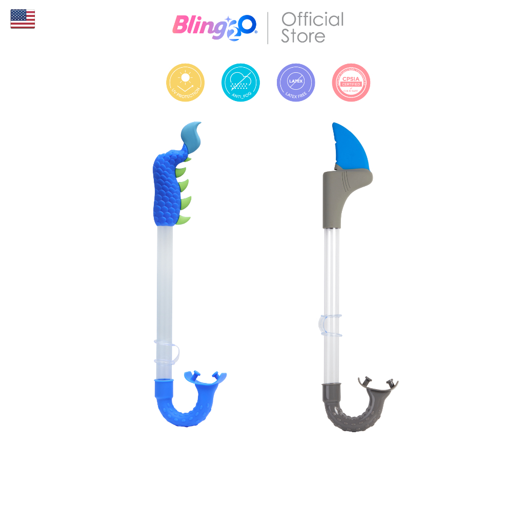 BLING2O ท่อดำน้ำเด็กชาย ยอดฮิตจากอเมริกา SNORKEL ถ่ายรูปสวย mouth piece เล็กสำหรับเด็ก คาบสบาย – โปรปัง