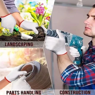 ถุงมือผ้าฝ้ายสีขาว ถุงมือผ้า ถุงมือทอผ้าฝ้าย ( 1 คู่) M