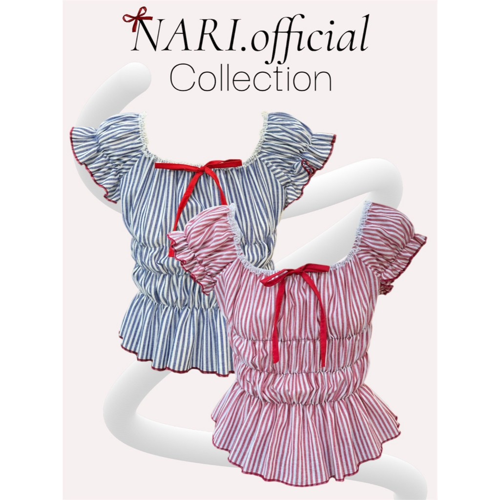 พร้อมส่ง✨ เสื้อแขนตุ๊กตา ลายริ้ว สม็อคทั้งตัว งานตัดแบร์น  #NR.OFFICIALS