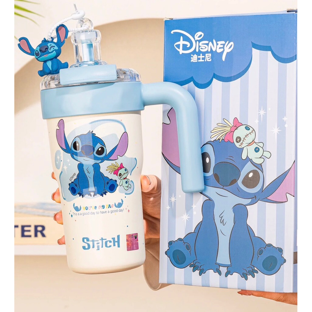 แก้วเก็บความเย็น Disney Stitch 2025 ใหม่ ขวดน้ำพร้อมหลอด ความจุขนาดใหญ่