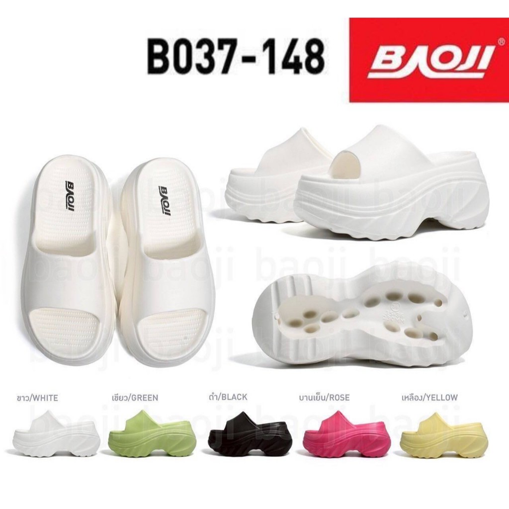 BAOJI B037-148 รองเท้าแตะแบบสวมพื้นหนาบาโอจิ แบบสวม รุ่นใหม่ ส้นสูงพิเศษ