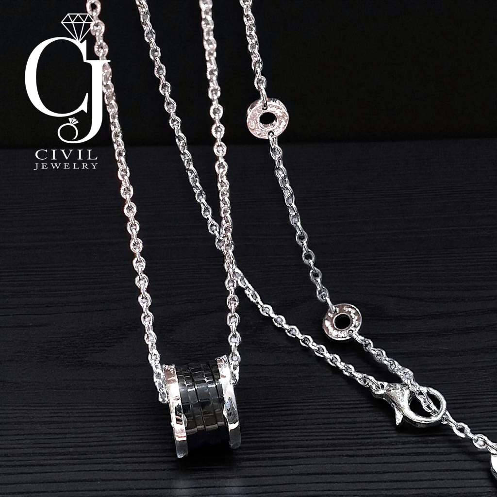 สร้อยคอ จี้กลม สีเงินแถบดำ CIVIL JEWELRY (พร้อมส่งในไทย) ส306