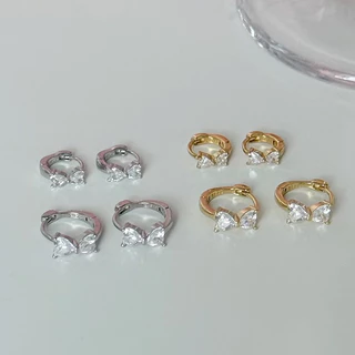 Suwann.na [ราคาต่อคู่] ต่างหูห่วง ต่างหูเงินแท้ ห่วงโบว์เพชร 6, 9mm เงิน, ทอง
