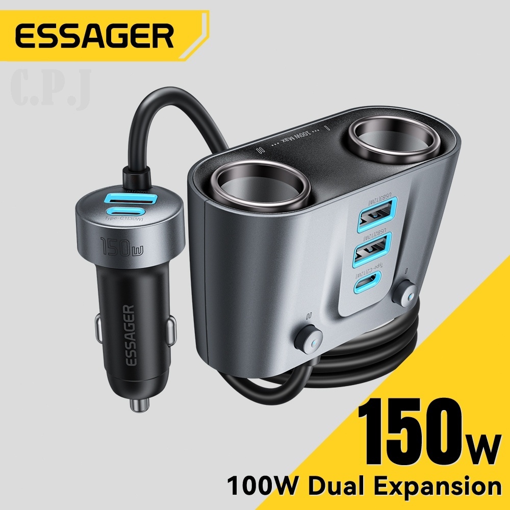 ESSAGER ที่จุดบุหรี่ในรถยนต์ รุ่น150W 3A+2C ใช้ง่ายชาร์จเร็ว ที่ชาร์จในรถ อุปการณ์จุดบุหรี่บนรถ พร้อมส่ง รุ่น Y150W