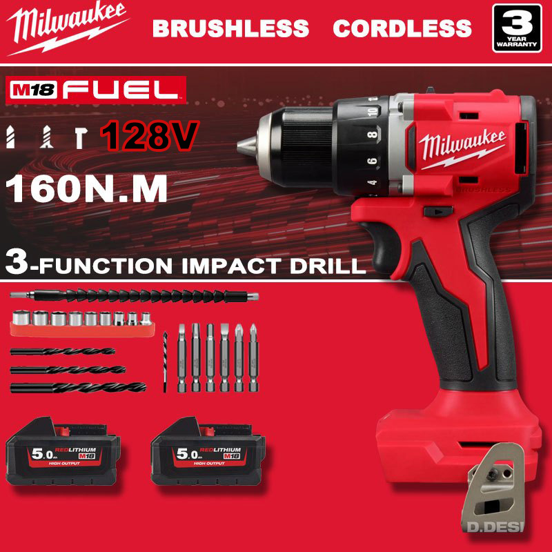 【รับประกัน 5 ปี】M18 128v 160N.M ไร้แปรงถ่าน สว่านไร้สาย สว่านกระแทกไร้สา สว่านกระแทก สว่านไร้สาย สว่านแบต