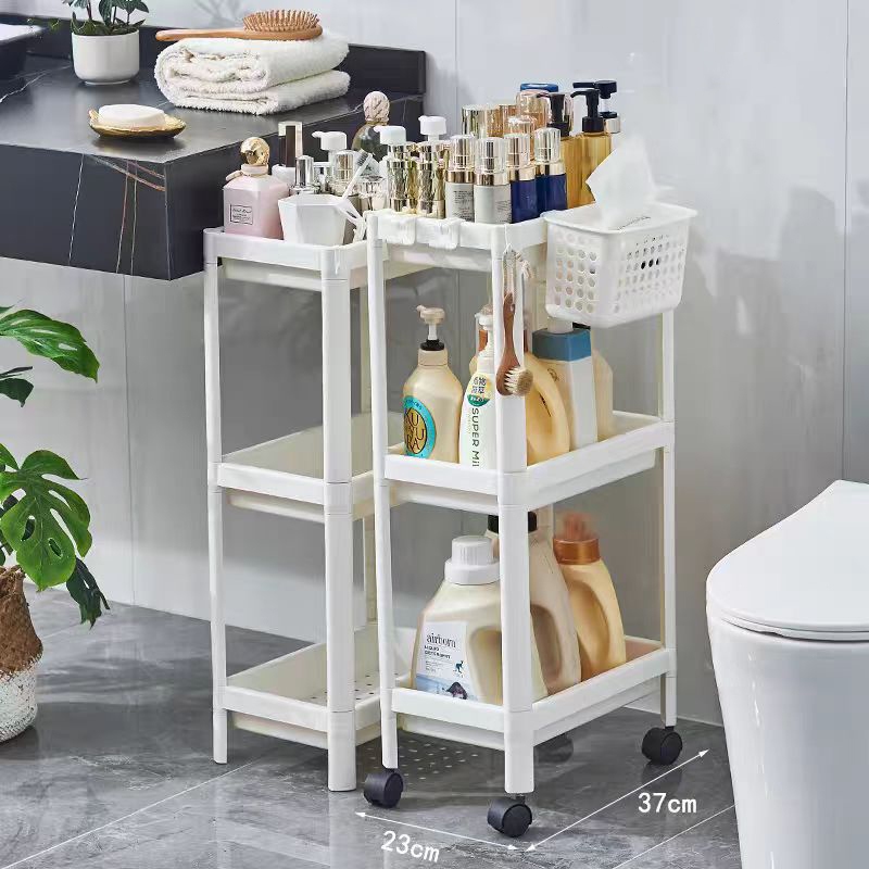 Leerhome ชั้นวางของในห้องน้ำ กันน้ำ กันชื้น สีขาว PP คุณภาพดี มีล้อ/ไม่มีล้อ 2-4 ชั้น สูง 39-102ซม. พร้อมตะขอ