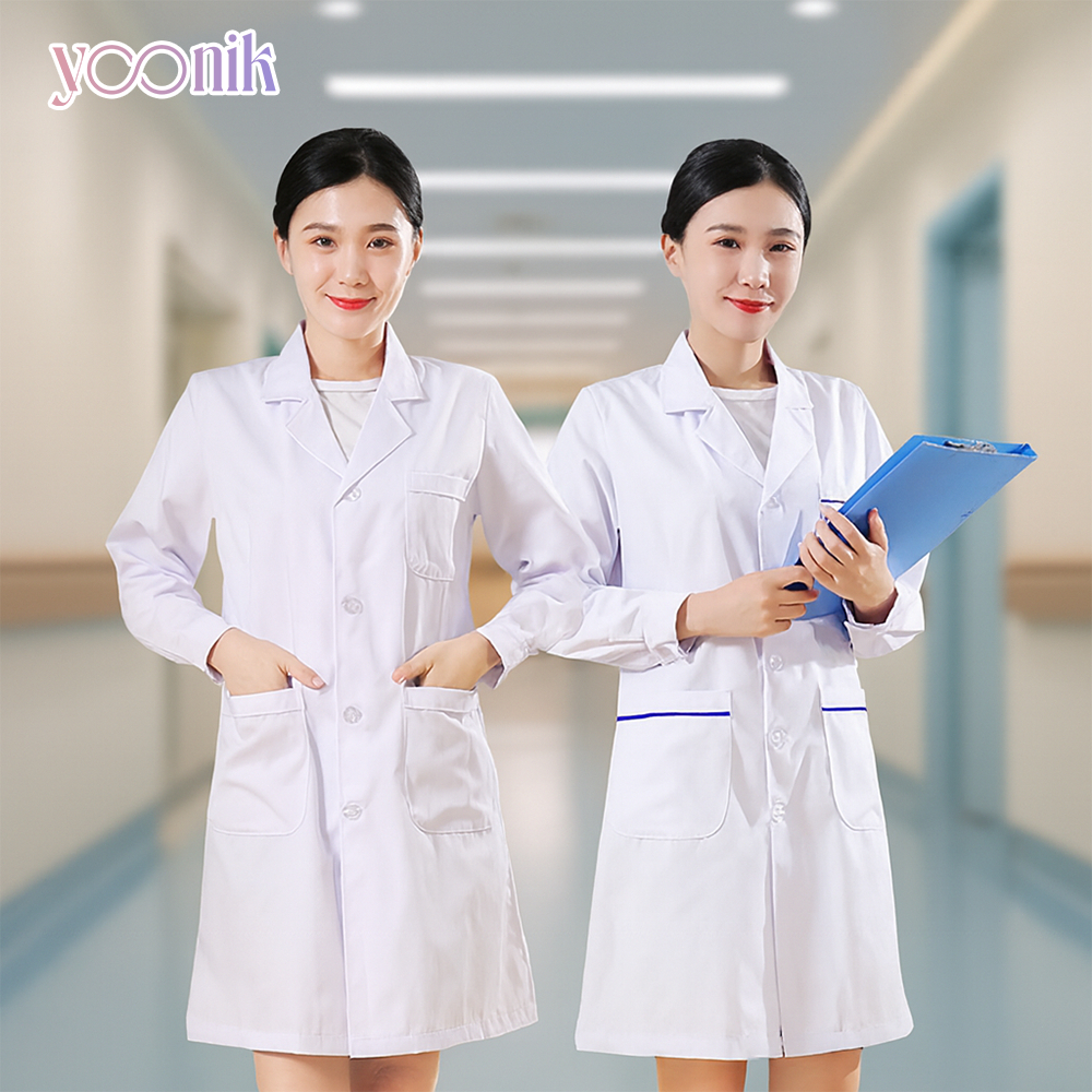 ชุดแพทย์ เสื้อกาวน์แขนยาว เสื้อคลุมทำงาน ใส่ได้ทั้งชายหญิง Lab Coat เสื้อห้องปฏิบัติการ ข้อมือติดกระดุม