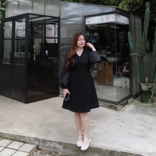 (❤️อกถึง 50") Glass Sleeve Dress เดรสสาวอวบ ชุดสาวอวบ