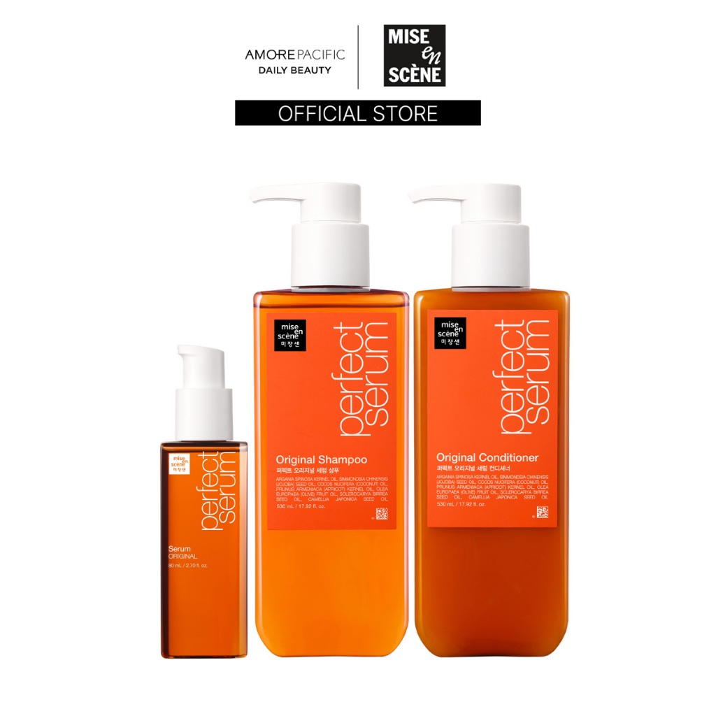 [เซตบำรุงผมแห้งเสีย] Perfect Serum Original Shampoo 530ml + Rinse Conditioner 530ml + Serum 80ml (แชมพู, ครีมนวด,เซรั่ม)