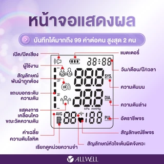 (สินค้าใหม่) ALLWELL เครื่องวัดความดันโลหิต หน้าจอเปลี่ยนสี ระบบเสียงพูดภาษาไทย ALLWELL รุ่น BP Ezycheck