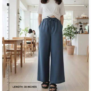 [Free Size] กางเกงขายาวผ้าฝ้ายขาบาน ทรงเกาหลี