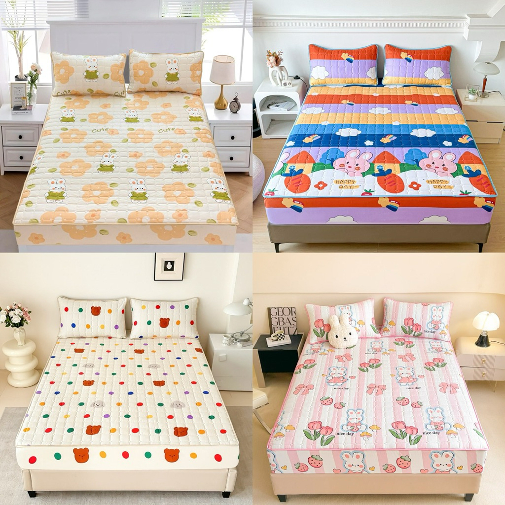 ผ้าปูที่นอนรุ่นหนา สีพื้นสวยๆ เนื้อผ้า3ชั้น รัดมุม360องศา ใช้กับที่นอน2-12นิ้วได้