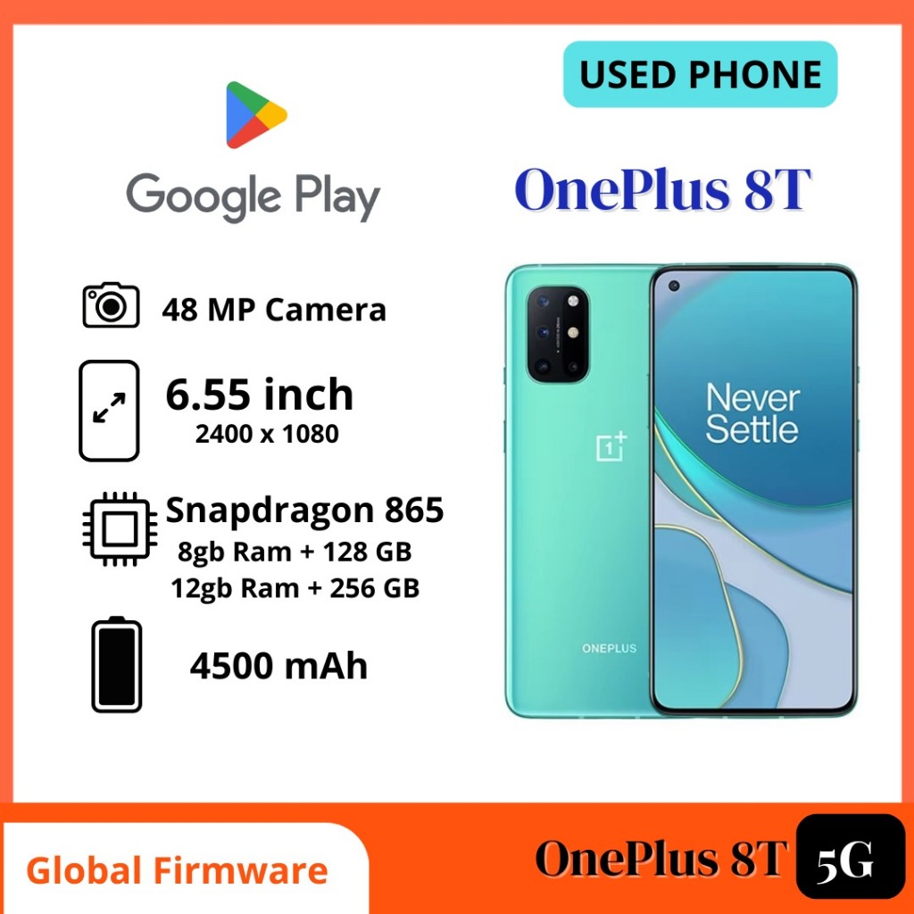 【90%ใหม่】OnePlus 8T สมาร์ทโฟน｜8+128GB｜Snapdragon 865｜จอ AMOLED 6.55” 120Hz｜กล้อง 48MP 4 ตัว｜ชาร์จไว 