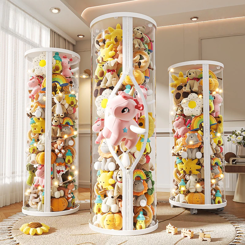 MINIHOMES ถังเก็บตุ๊กตาแบบใส มีซิปและกระดุม ผลิตจาก PET PP ทรงกระบอก ปลอดภัย พร้อมจัดส่งได้ทันที ทรงกระบอก