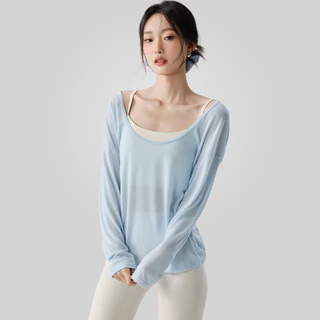 GymHub เสื้อคลุมโยคะผู้หญิง ผ้าตาข่ายโปร่ง สวมใส่สบาย ตัวหลวม แขนยาว สำหรับออกกำลังกายพิลาทิส