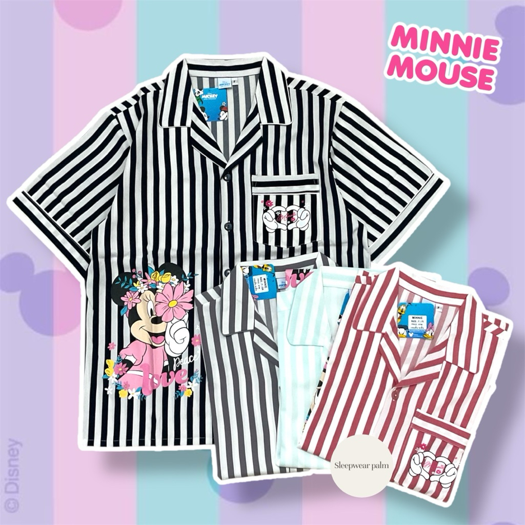 ชุดนอน ไหมอิตาลี่ Disney Minney (ลายริ้ว ) (รอบอก”44/48“)ลิขสิทธิ์แท้