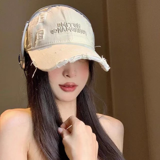 หมวกเบสบอลผู้ชายผู้หญิงปักตัวอักษร ลุควินเทจฤดูร้อน ผ้านุ่มระบายอากาศ กันแดดป้องกันยูวี ปรับขนาดได้ สไตล์แฟชั่นใช้ประจำว