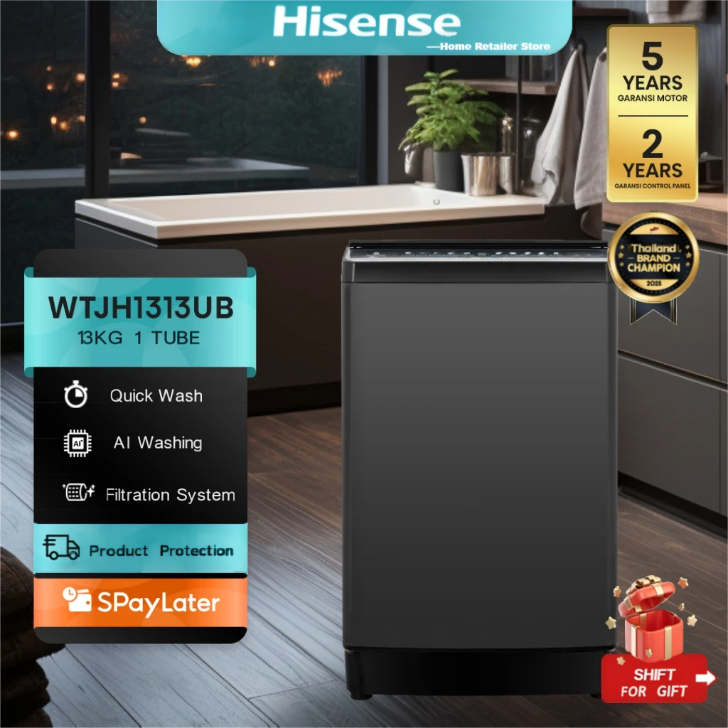Hisense เครื่องซักผ้าฝาบน รุ่น WTJH1313UB ความจุ 13 กก.