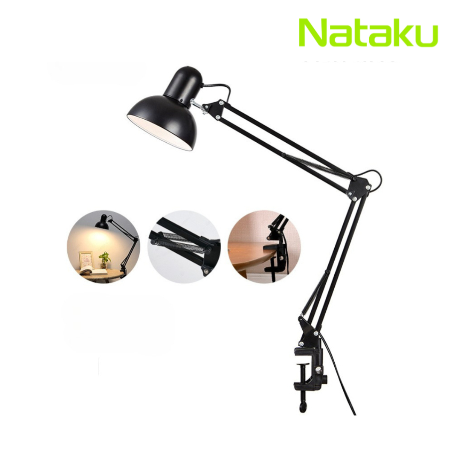 Nataku โคมไฟหนีบโต๊ะ โคมไฟหนีบมินิมอล Table lamp สีดำ ปรับได้อิสระ ใช้กับหลอดไฟขั้ว E27 ถนอมสายตา