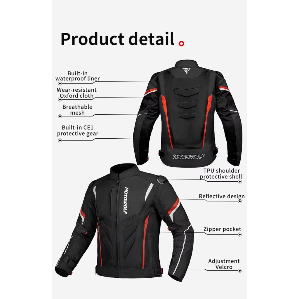 เสื้อการ์ด JM12 Motowolf กันฝน ระบายอากาศ Jacket JM 12 Motowolf