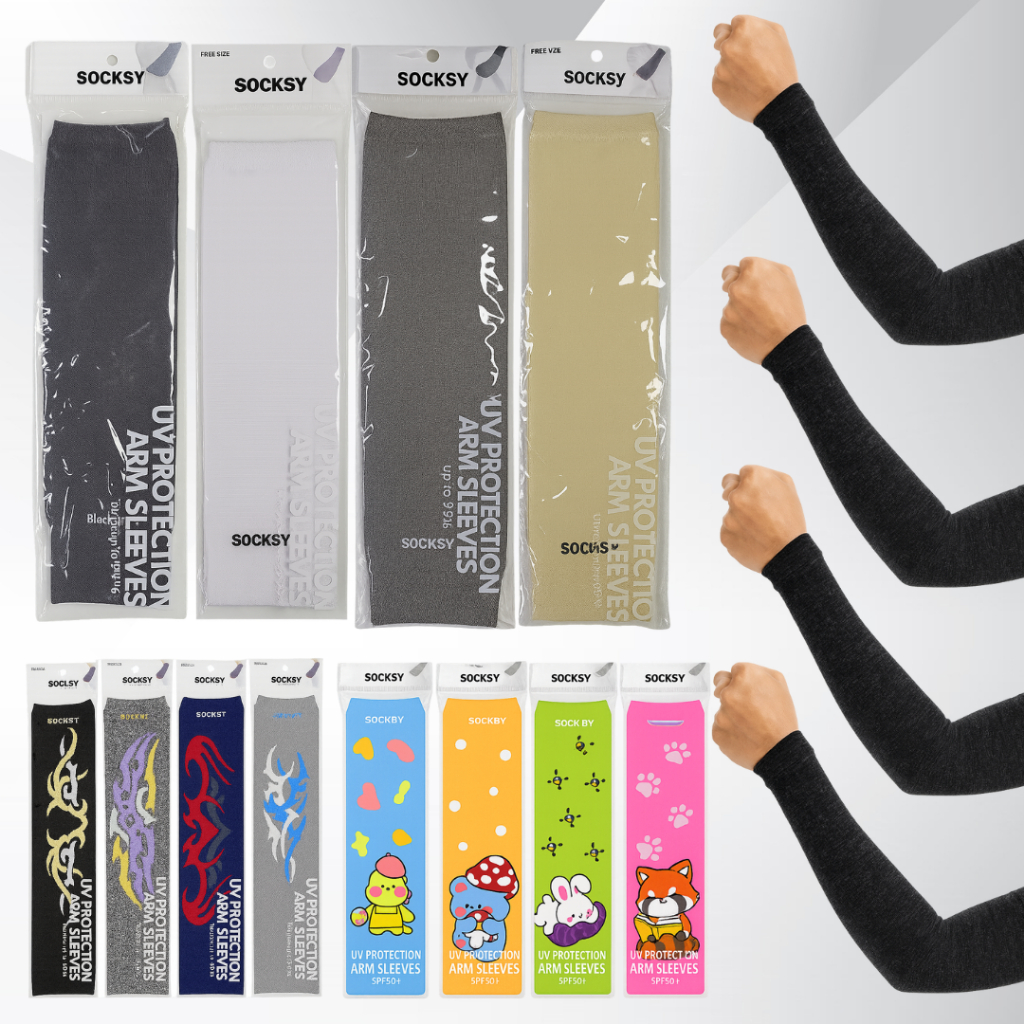 ปลอกแขนกันแดด SOCKSY ยืดหยุ่นได้ดี เนื้อไหมพรมหนา นุ่ม มีหลายสีราคาต่อ 1 คู่