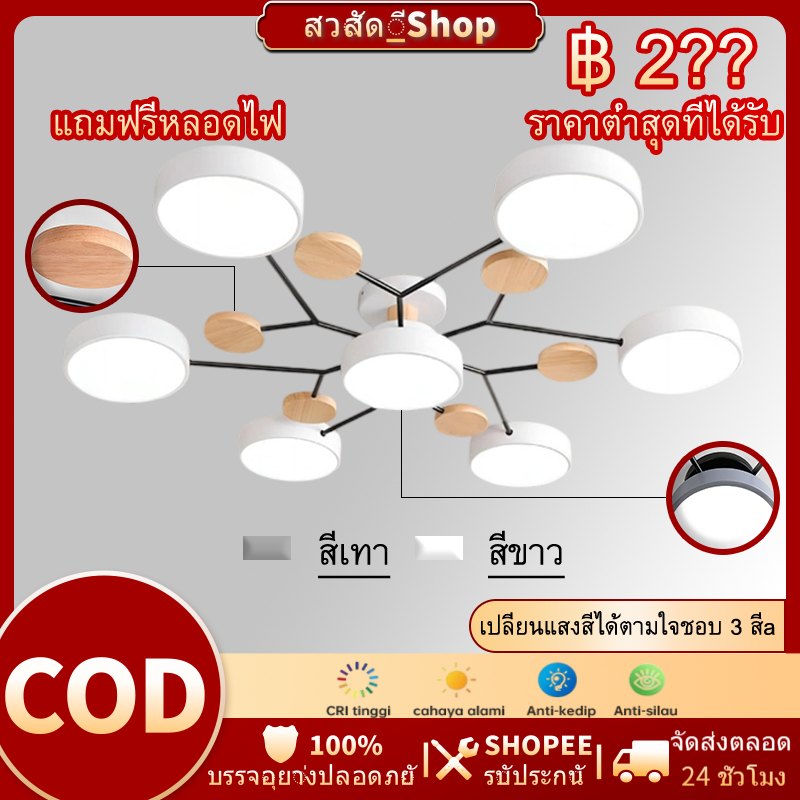 โคมไฟเพดาน LED โคมไฟห้องนั่งเล่นสไตล์มินิมอล โคมไฟห้อง 3 สี โคมไฟเพดานห้องนอน โคมไฟเพดานสไตล์โมเดิร์น