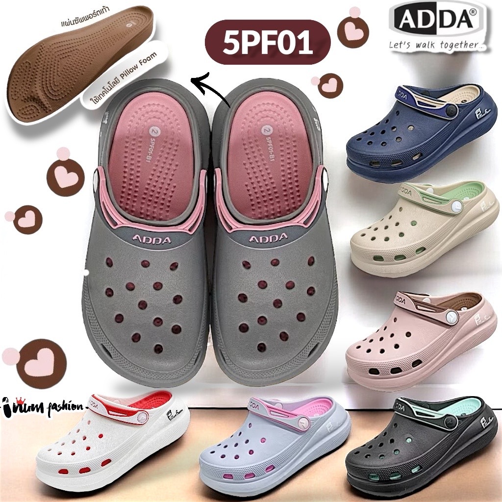 NFSHOES รองเท้าหัวโต  ADDA Pillo Foam สำหรับผู้หญิง รุ่น 5PF01W1  มีสายรัดหลังเพิ่มความกระชับ นุ่ม ใส่สบาย