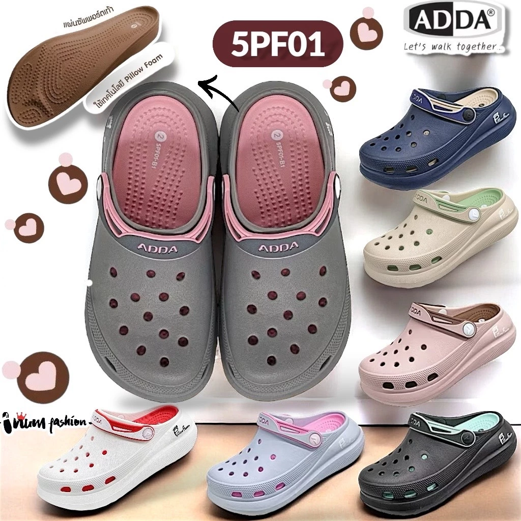 NFSHOES รองเท้าหัวโต ADDA Pillo Foam สำหรับผู้หญิง รุ่น 5PF01W1 มีสายรัดหลังเพิ่มความกระชับ นุ่ม ใส่สบาย